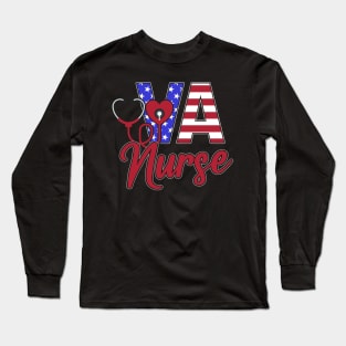 VA Nurse USA Flag 4th of July Long Sleeve T-Shirt